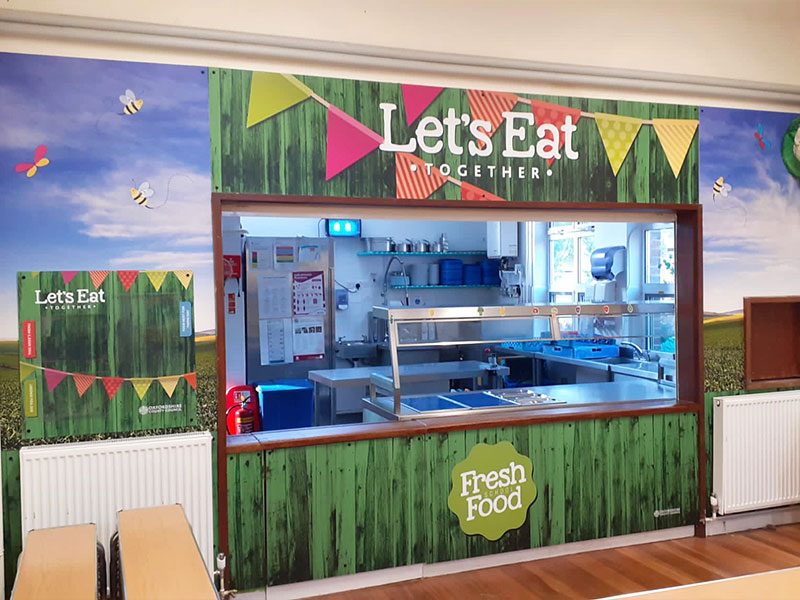 school dining room catering make over wall art